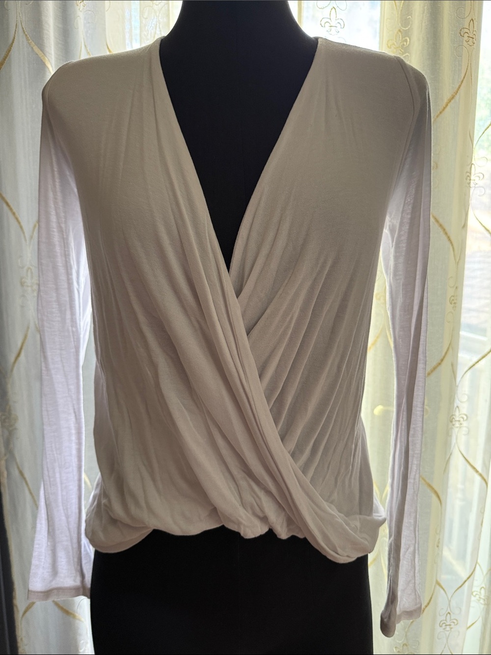 Arden B Cream Wrap-Front Long Sleeve Top